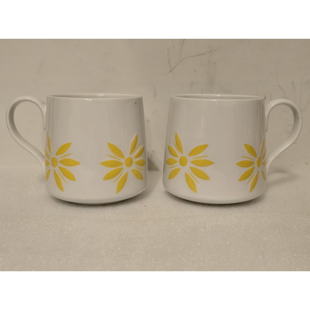 Temptations Set Of 2 Classic Mugs 16oz White‎ /w Yellow Flowers